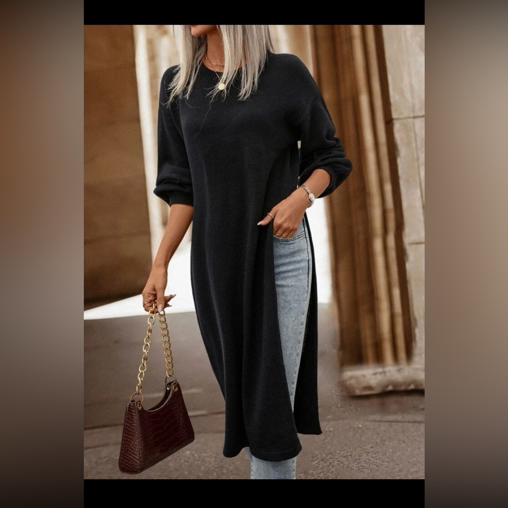 SHEIN LUNE Drop Shoulder Split Thigh Sweater